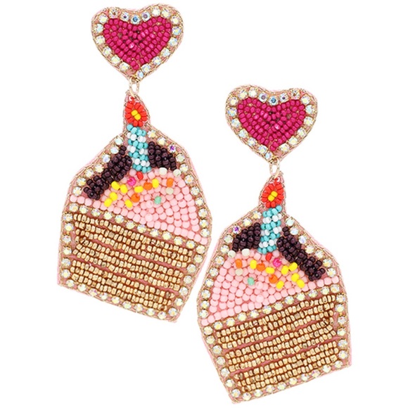 Cupcake with candle felt earrings - Picture 1 of 4